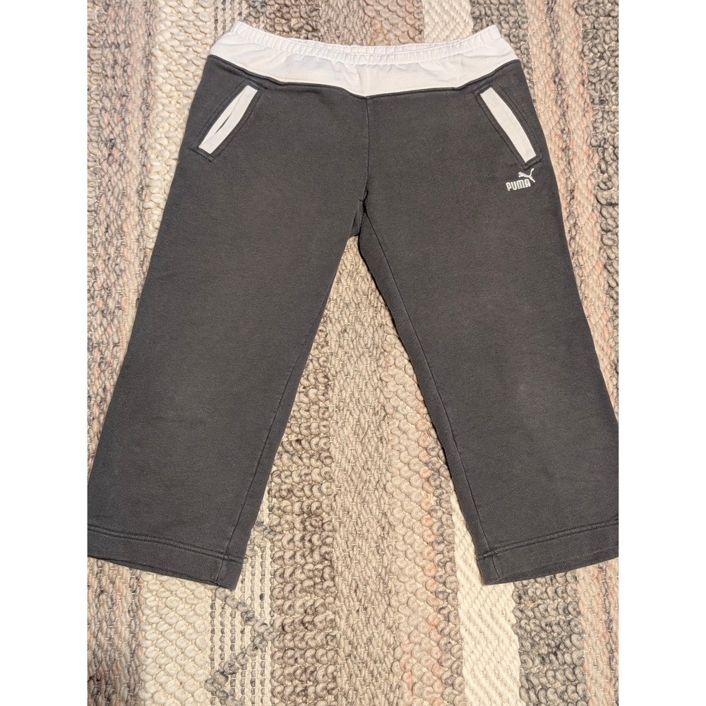 Puma Womens Gray Athletic Cropped Sweatpants Capri Joggers Size M low rise y2k
